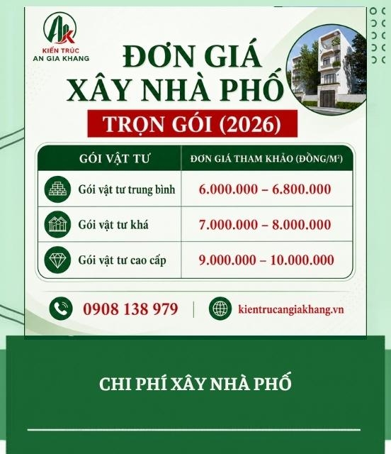 Báo giá thi công nhà phố mới nhất 2026: Bảng giá chi tiết và cách tính chi phí chuẩn