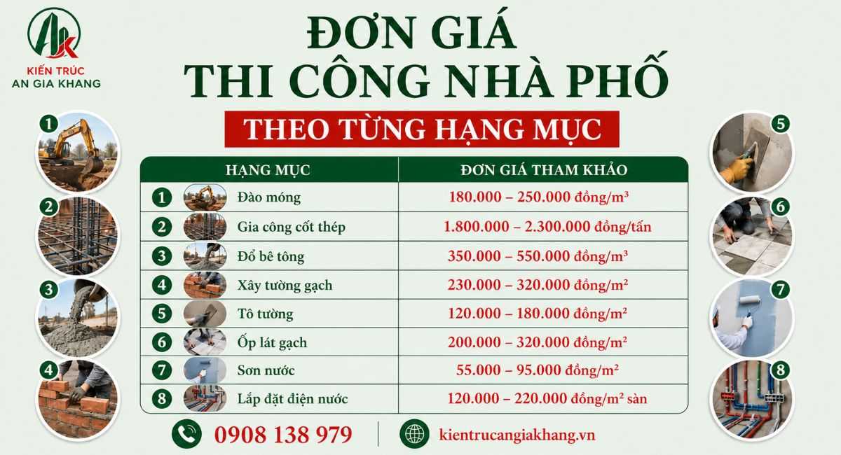 Đơn giá nhân công xây nhà phố 