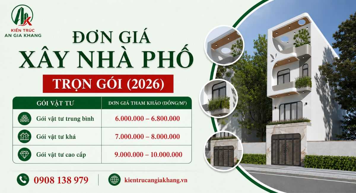 Bảng giá thi công xây dựng nhà phố trọn gói (2026)