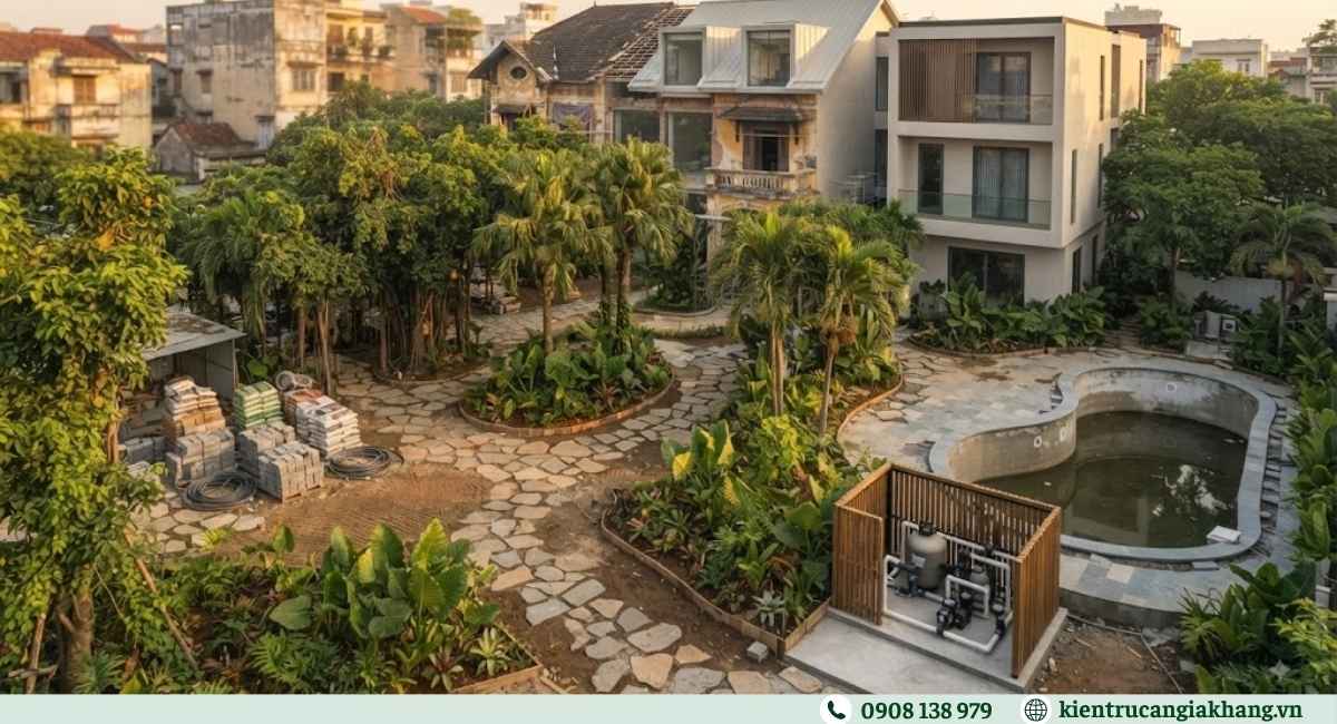 Cải tạo sân vườn cảnh quan và hồ bơi biệt thự