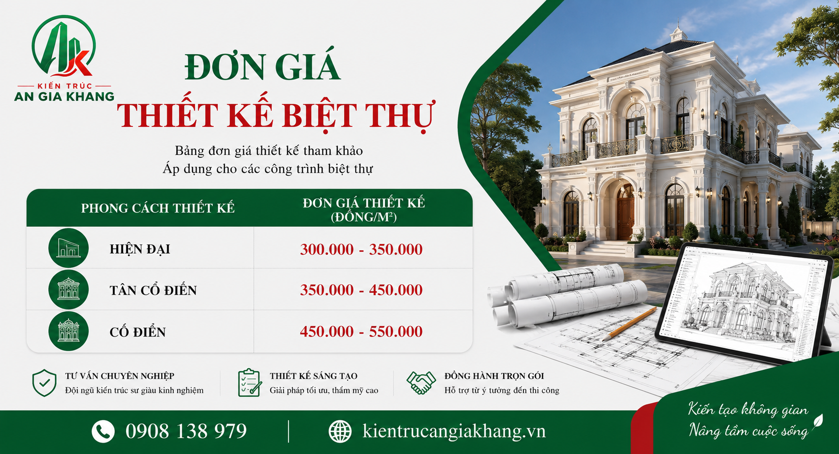 Đơn giá thiết kế biệt thự 2026