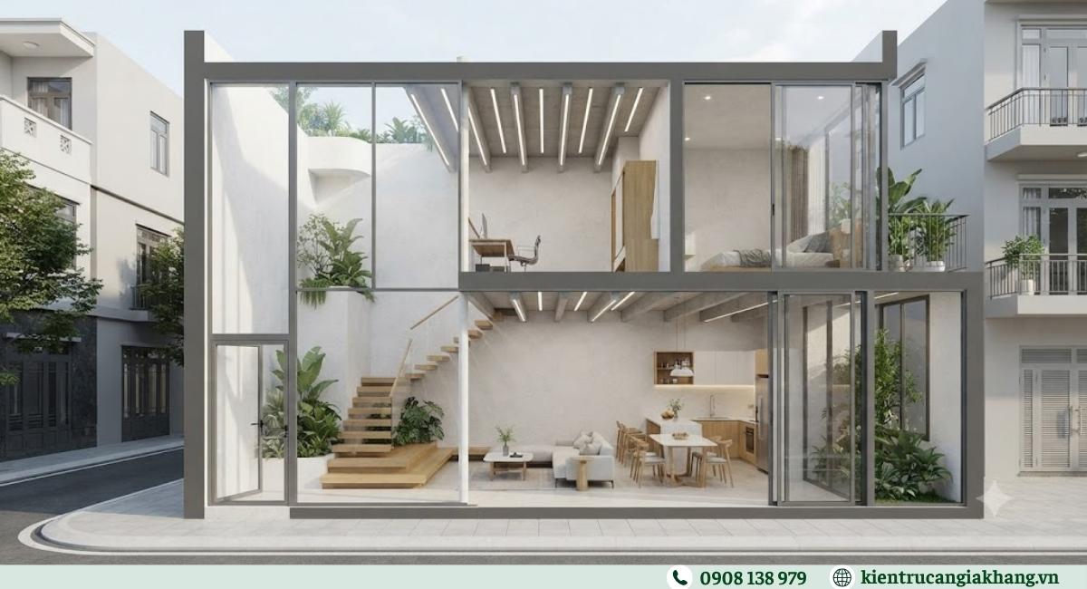 Giải pháp thiết kế nhà mặt tiền 4m thoáng, không bí bách