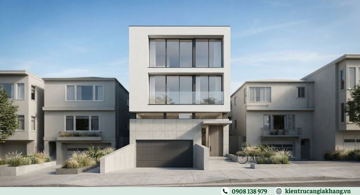 Mẫu nhà mặt tiền 4m có gác lửng và tầng hầm