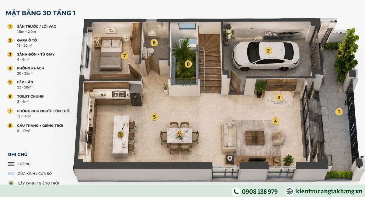 Gợi ý bản vẽ bố trí công năng cho nhà 3 tầng