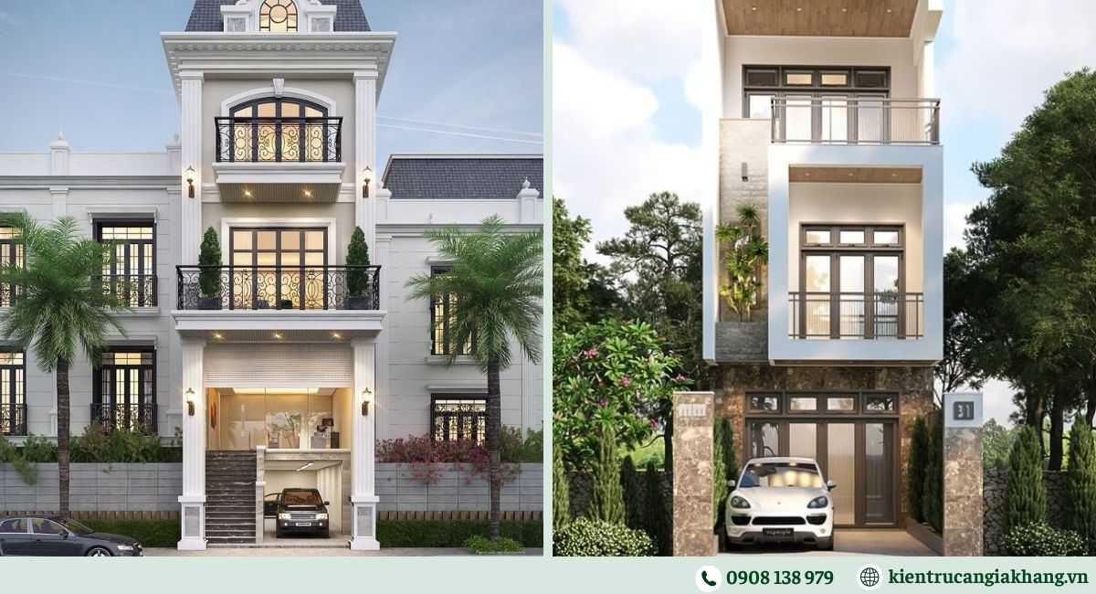 Mẫu nhà phố 3 tầng kết hợp gara ô tô