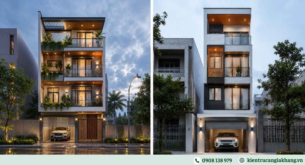 Mẫu nhà phố 4 tầng có gara bảo vệ xe ô tô