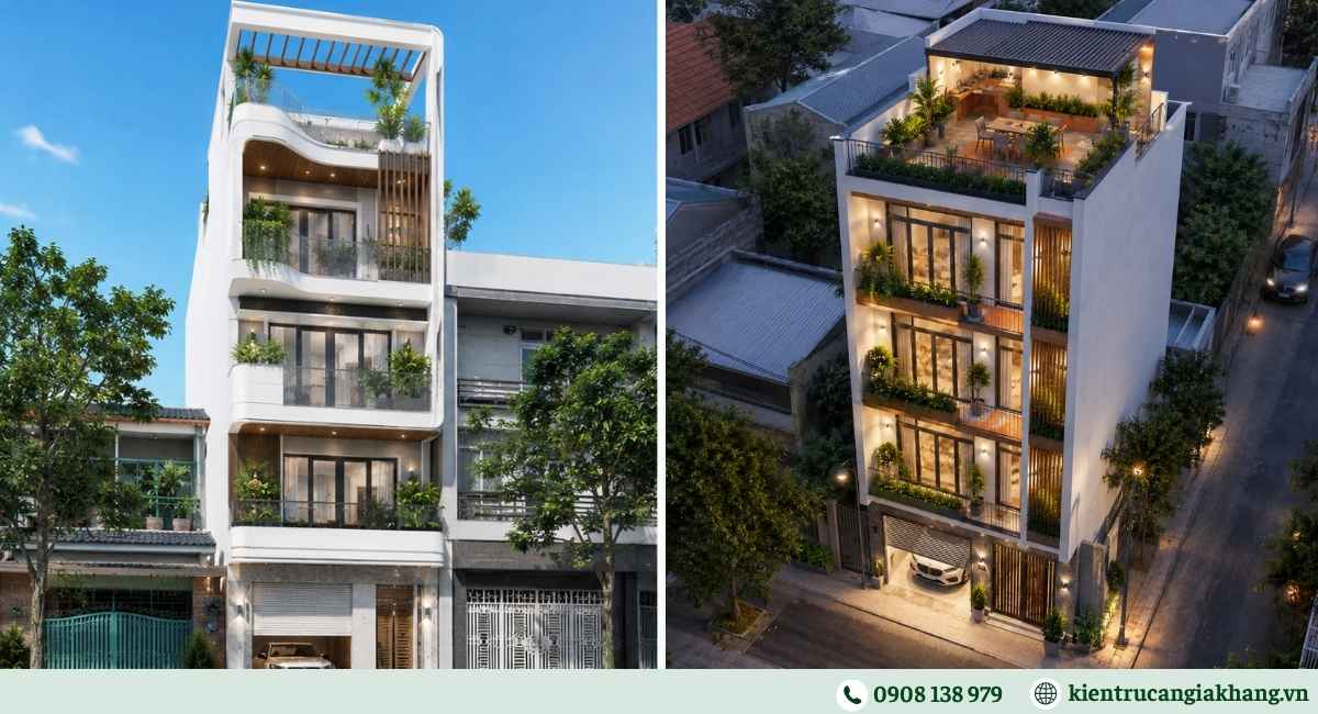 Mẫu nhà phố 4 tầng có sân thượng thư giãn