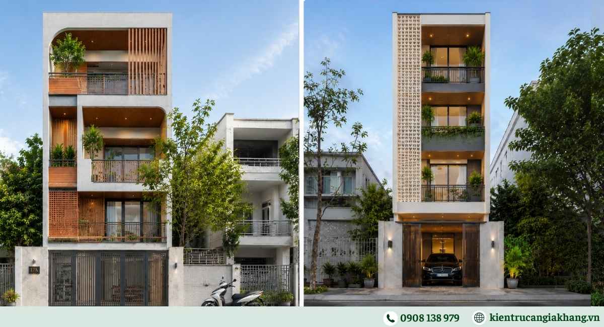 Mẫu nhà phố 4 tầng mái bằng hiện đại, tối giản