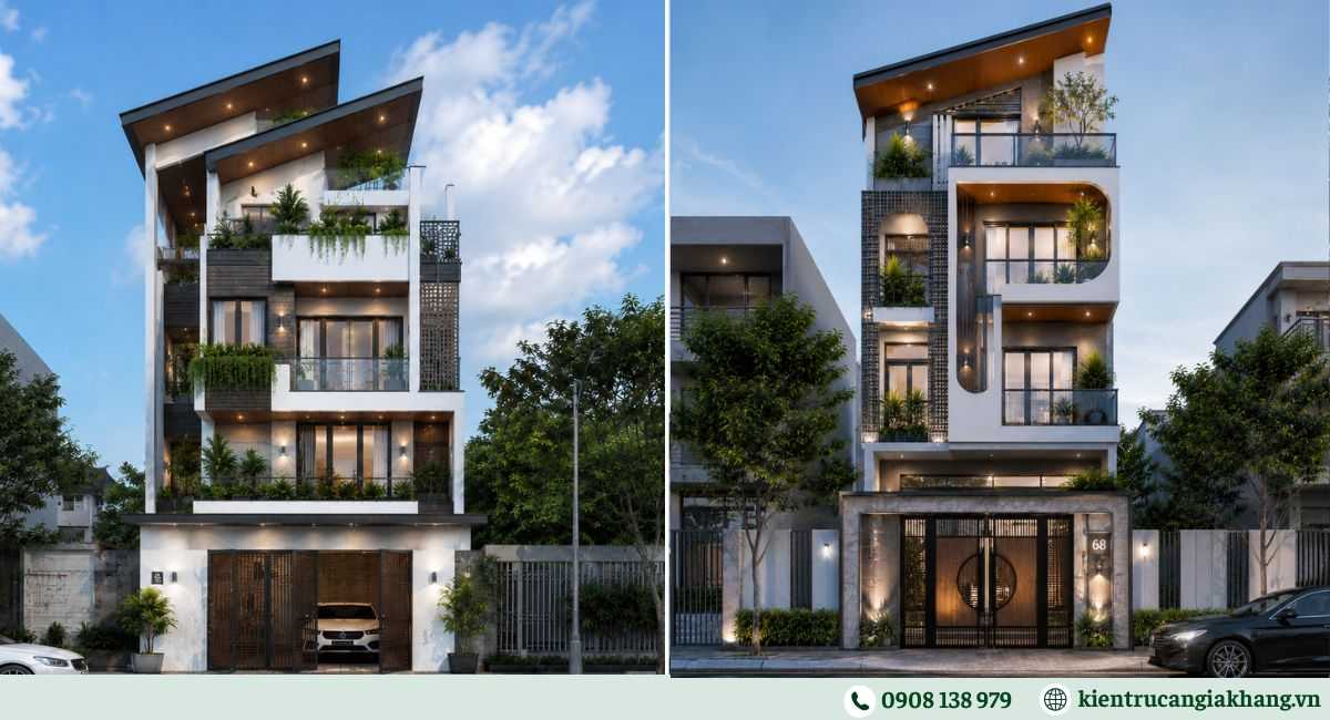 Mẫu nhà phố 4 tầng mái lệch