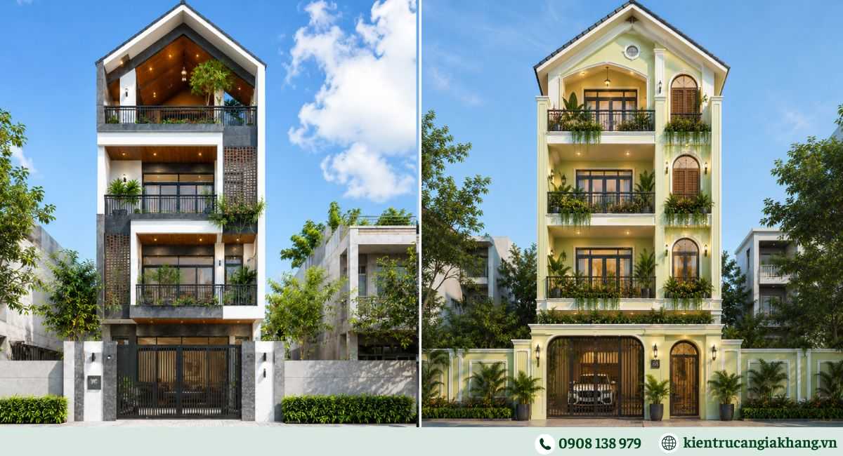 Mẫu nhà phố 4 tầng mái Thái