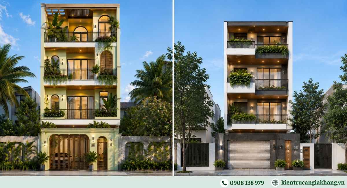 Mẫu nhà phố 4 tầng phong cách nhiệt đới (Tropical)