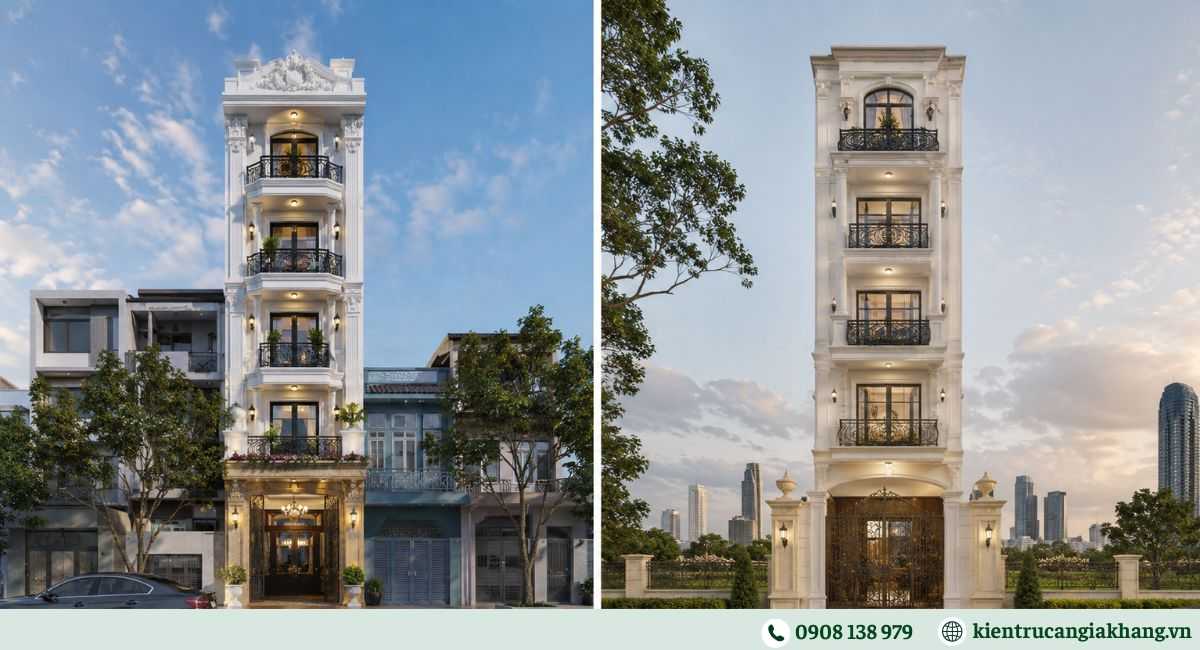 Mẫu nhà phố 5 tầng phong cách tân cổ điển sang trọng