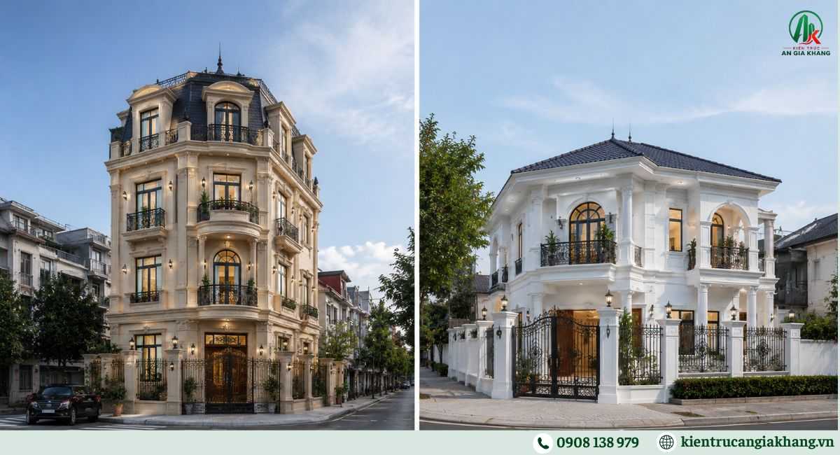 Mẫu nhà phố tân cổ điển có 2 mặt tiền