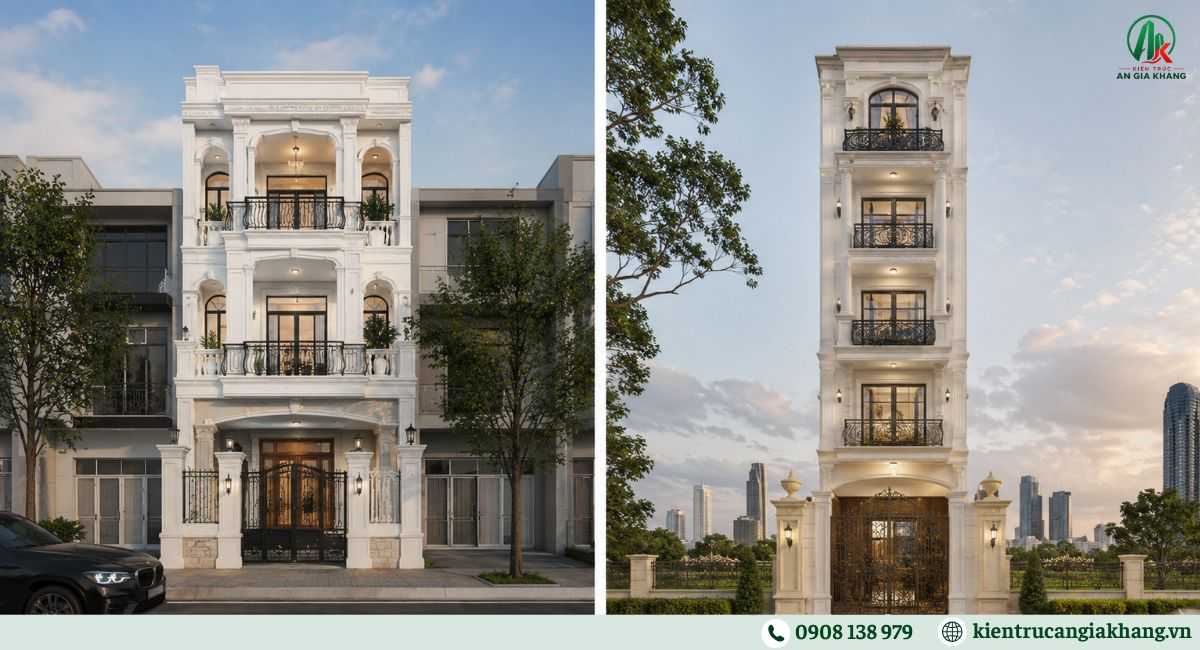 Nhà phố tân cổ điển đẹp mái bằng