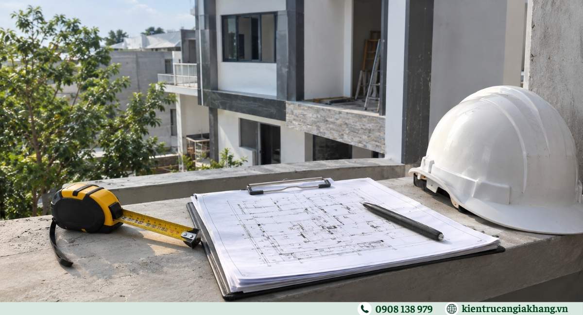 Kỹ thuật viên khảo sát công trình trước khi sửa chữa nhà tại Gò Vấp