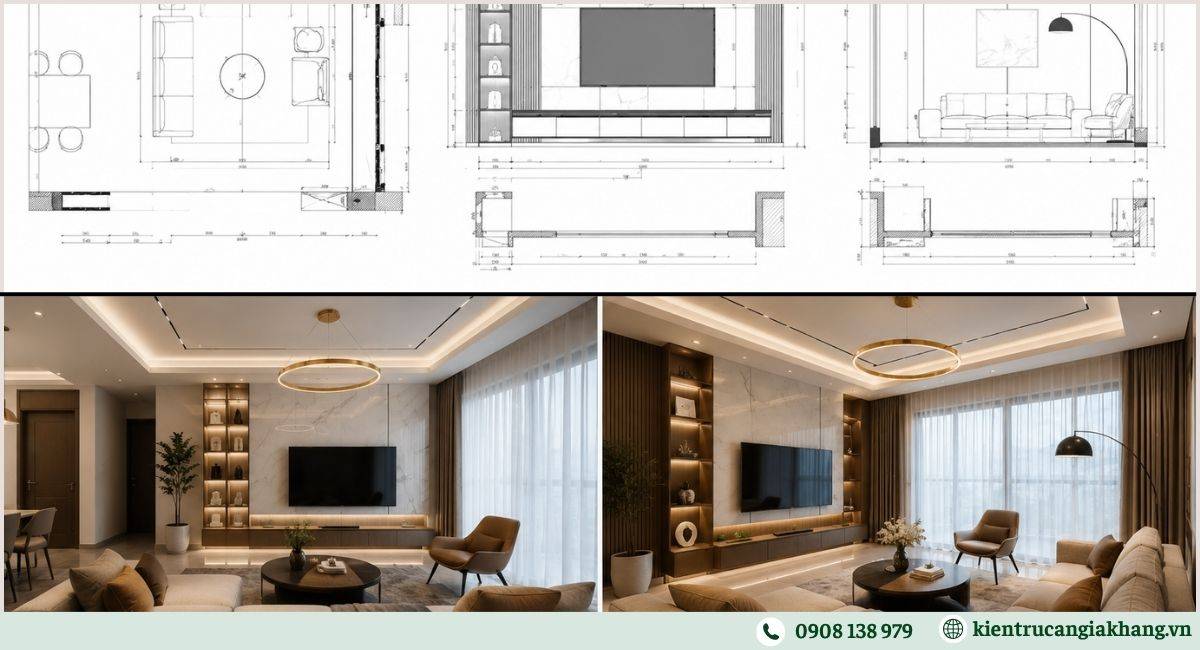 Cách lựa chọn đơn vị thi công nội thất phòng khách uy tín