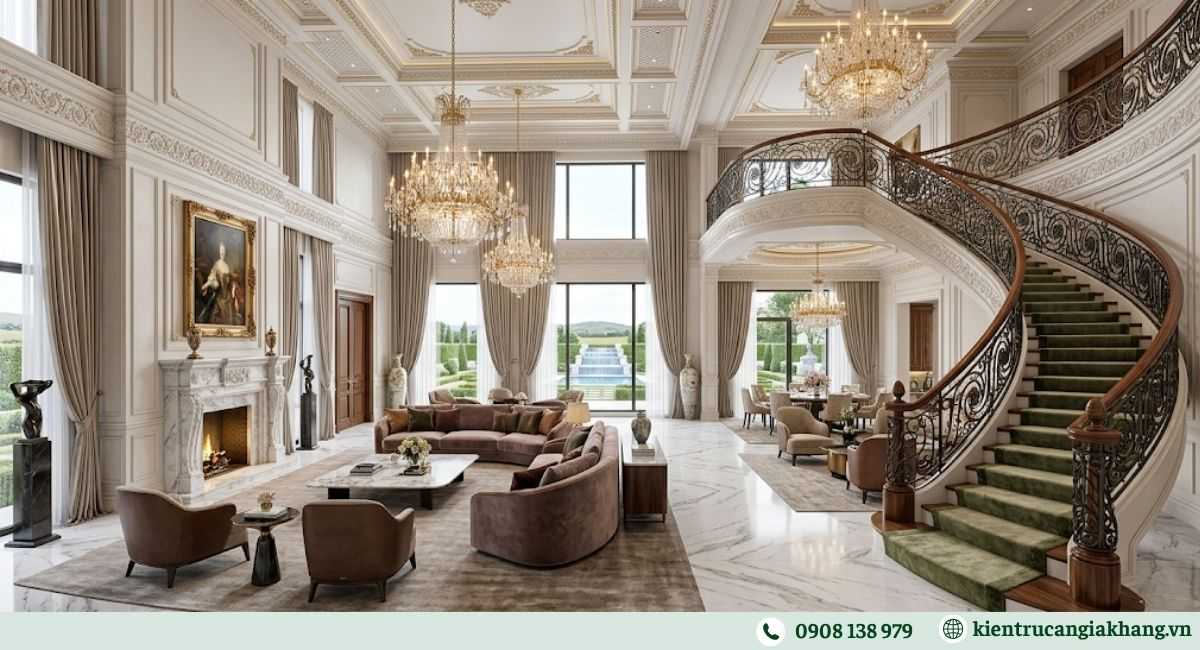 Thi công phòng khách biệt thự