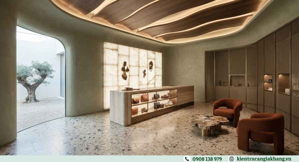 Khu vực trưng bày kết hợp quầy lễ tân showroom