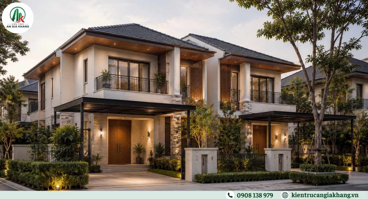 Mẫu biệt thự song lập mái Nhật