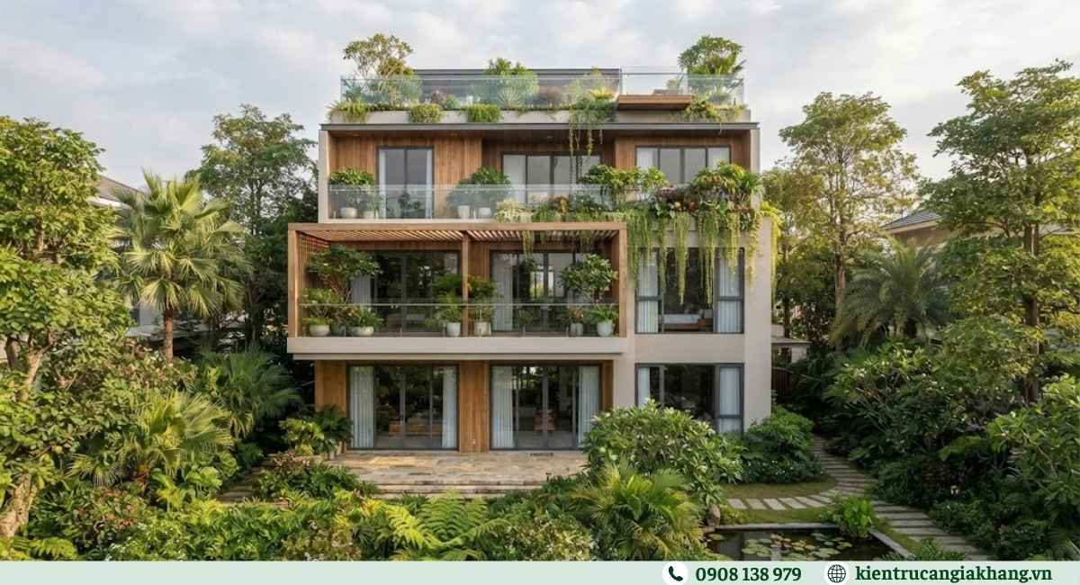Biệt thự vườn 3 tầng có sân thượng trồng cây