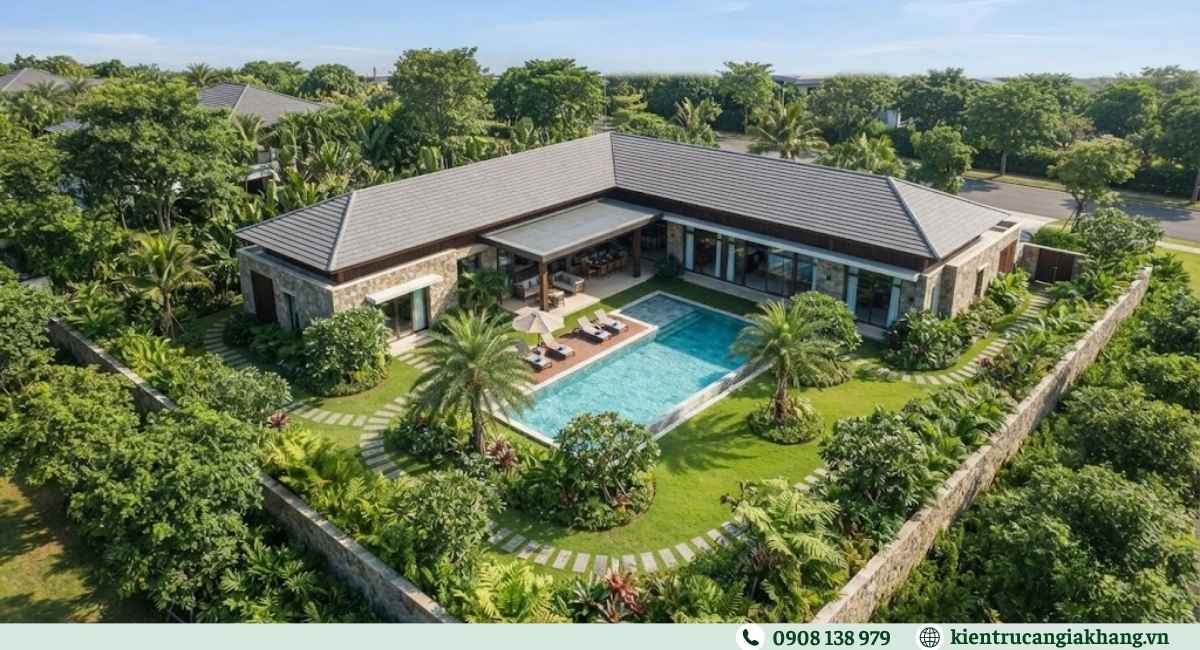 Bố cục chữ L cho biệt thự vườn
