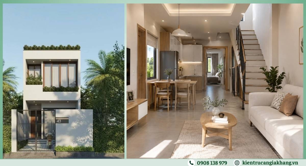 Mẫu nhà 1 trệt 1 lầu 2 phòng ngủ