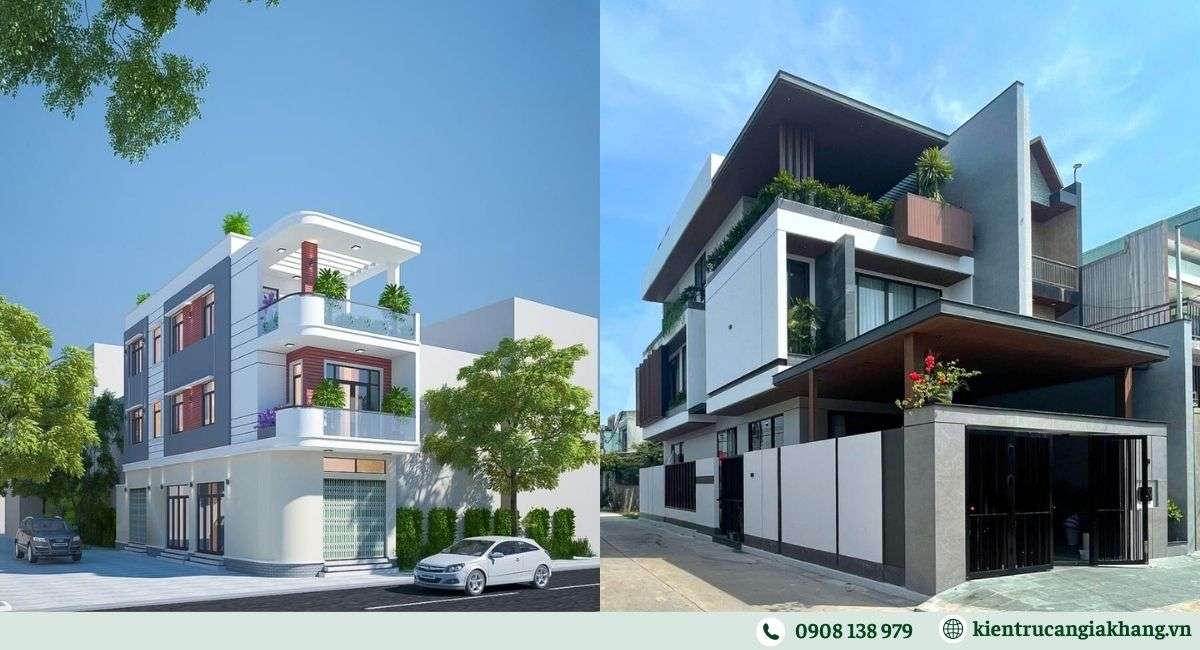 Thiết kế nhà phố 2 mặt tiền hiện đại