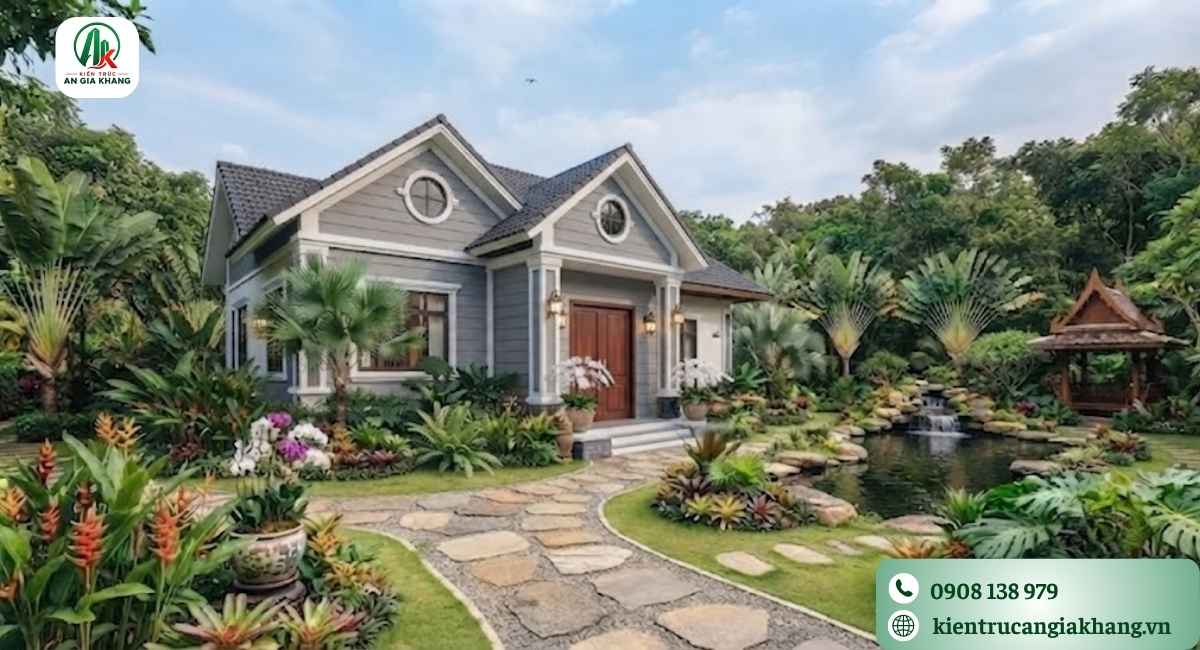 Mẫu nhà vườn 1 tầng mái Thái