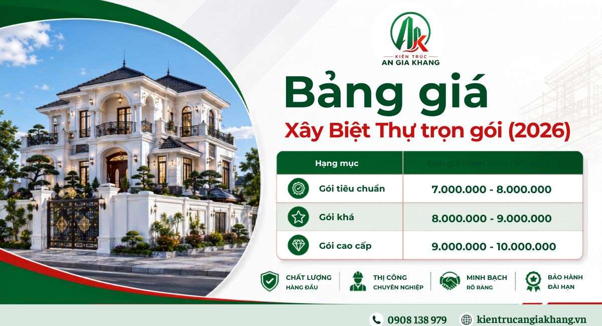 Chi phí xây biệt thự trọn gói hiện nay