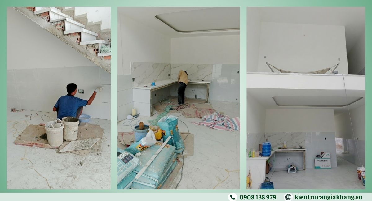 Thi công xây thô nhà 1 trệt 1 lửng của anh Nhật