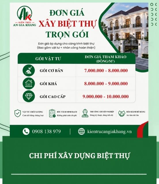 Đơn giá xây dựng biệt thự bao nhiêu 1m2? Cập nhật bảng giá mới nhất 2026
